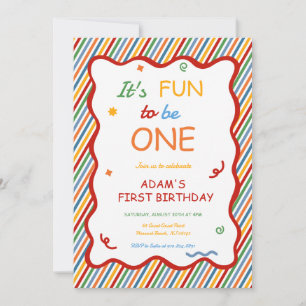 It’s Fun to Be One Colorful Stripe Birthday Invitation