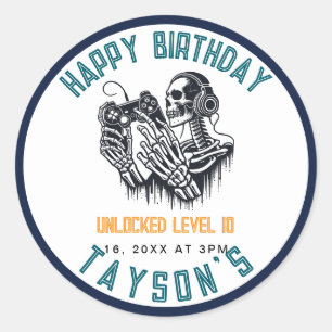 It’s Game On Skull – Video Game Birthday Classic Round Sticker