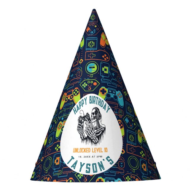 It’s Game On Skull  – Video Game Birthday Party Hat (Front)