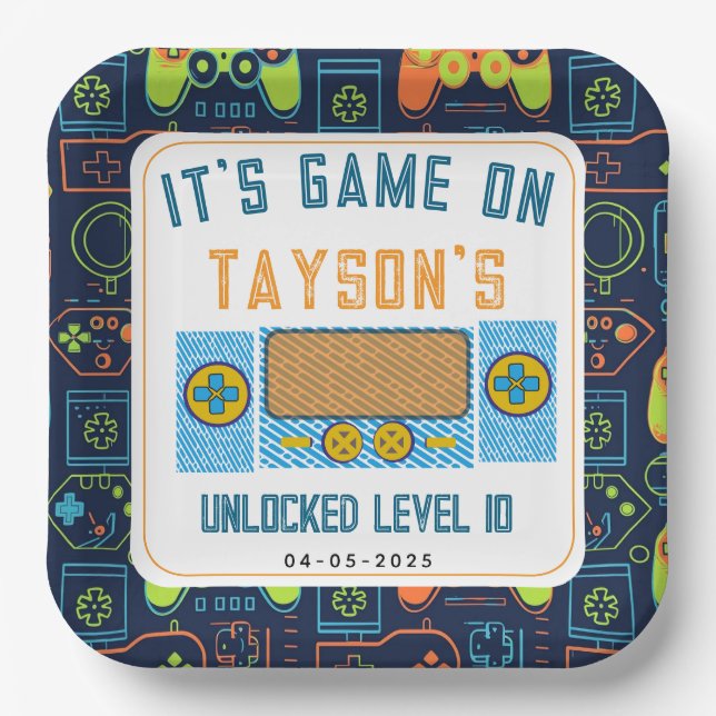 It’s Game On – Video Game Birthday party Paper Plates (Front)