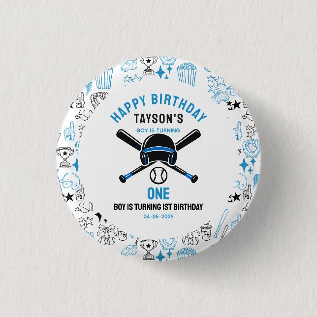 It’s Game Time Baseball 1st Birthday – Fun Kids  Button (Front)