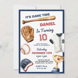  It’s Game Time Baseball Birthday Invitation