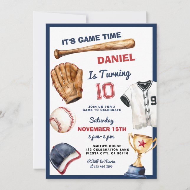  It’s Game Time Baseball Birthday Invitation (Front)