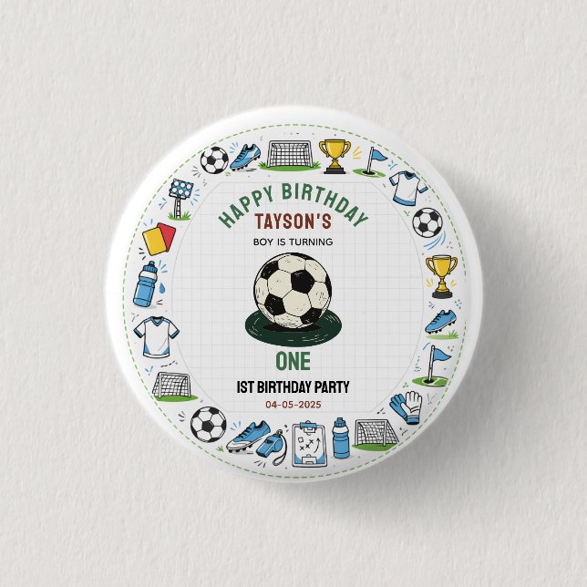 It’s Game Time football 1st Birthday – Fun Kids  Button (Front)