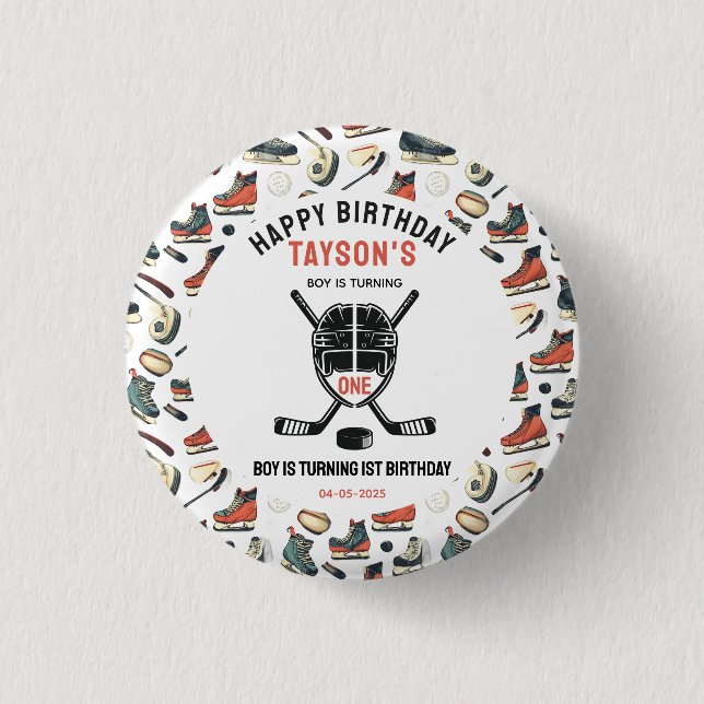 It’s Game Time Hockey 1st Birthday Party Button (Front)