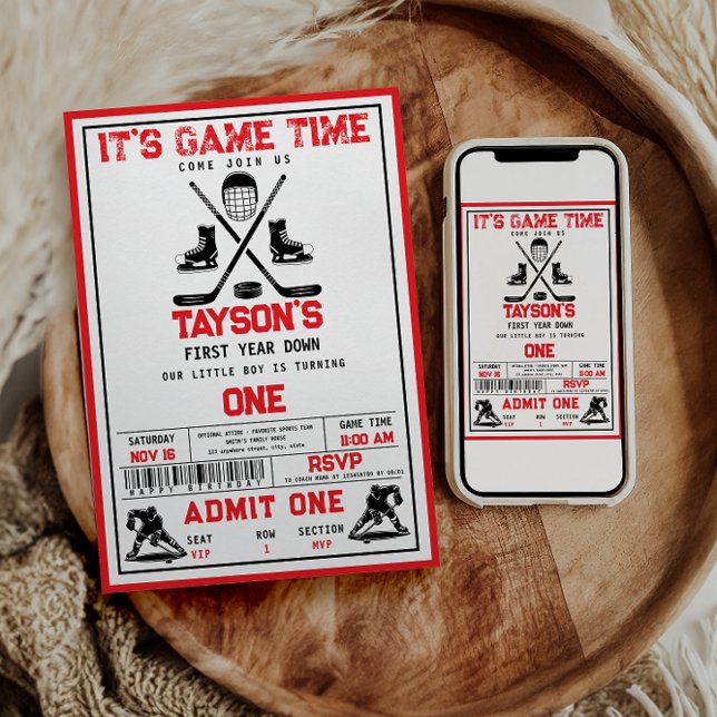 It’s Game Time Hockey 1st Birthday Party Invitation (Creator Uploaded)
