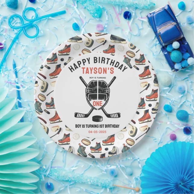 It’s Game Time Hockey 1st Birthday Party Paper Plates (Party)