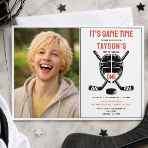 It’s Game Time Hockey 1st Birthday Party photo Invitation