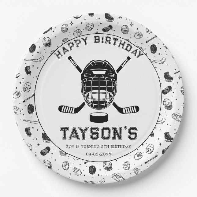 It’s Game Time Hockey 5th Birthday Party  Paper Plates (Front)