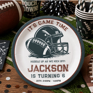 It’s game time! Kick off football birthday kids Paper Plates