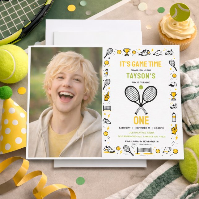 It’s Game Time Tennis 1st Birthday Photo – Fun Kid Invitation (It’s Game Time Tennis 1st Birthday Photo – Fun Kid Invitation
)