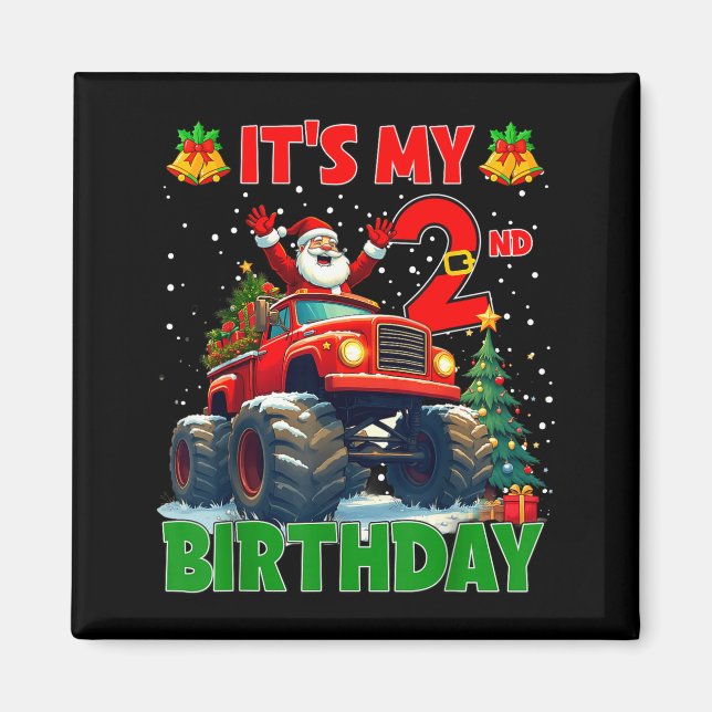 It’s My 2nd Birthday Xmas Santa Monster Truck Chri Magnet (Front)