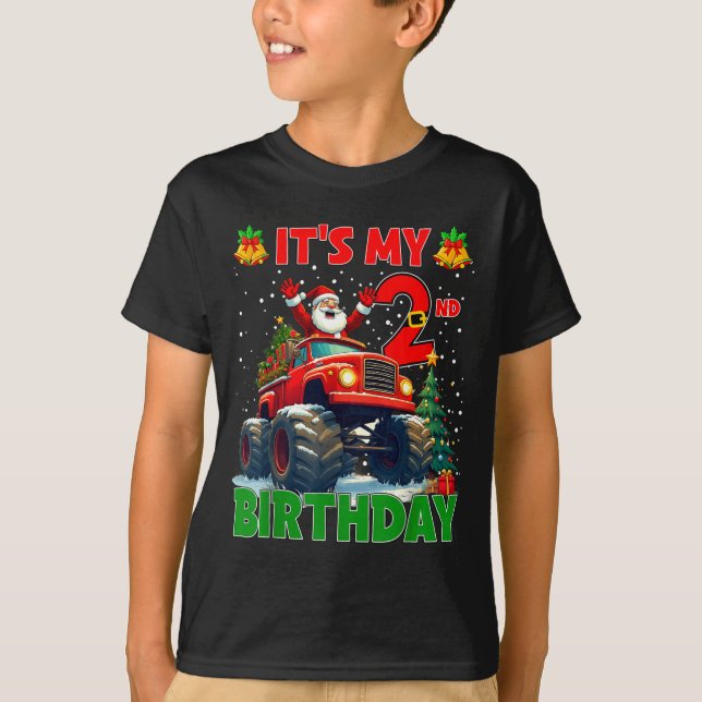 It’s My 2nd Birthday Xmas Santa Monster Truck Chri T-Shirt (Front)