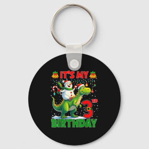 It’s My 3rd Birthday Xmas Snowman Riding Dinosaur  Keychain