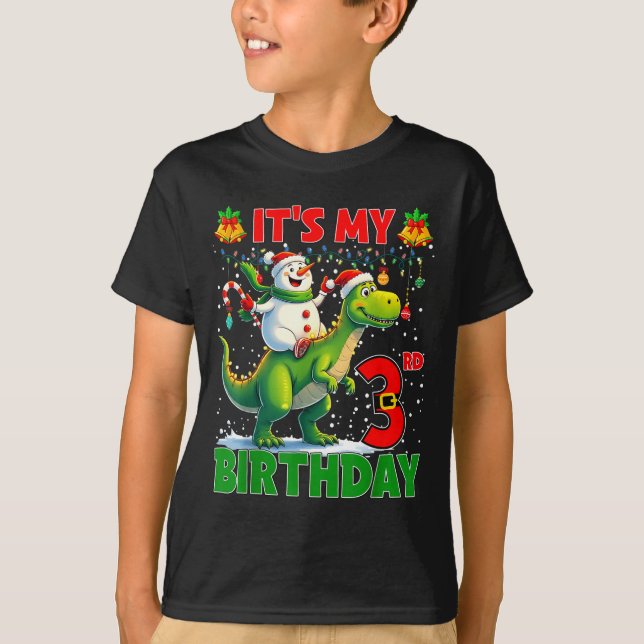 It’s My 3rd Birthday Xmas Snowman Riding Dinosaur  T-Shirt (Front)