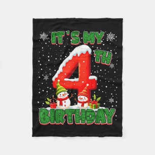It’s My 4th Birthday Christmas Snowman 4 Year Old Fleece Blanket