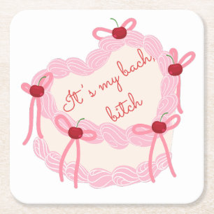It’s My Bachelorette Coquette Cake Bridal Party Square Paper Coaster
