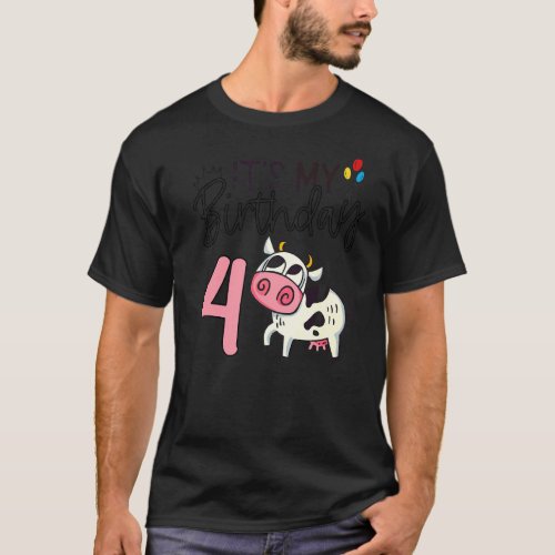 Its My Birthday 4 Kids Party Themed Cow Birthday T_Shirt