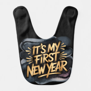 It’s My First New Year in Black and Gold Baby Bib