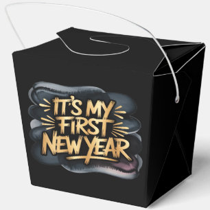 It’s My First New Year in Black and Gold  Favor Boxes