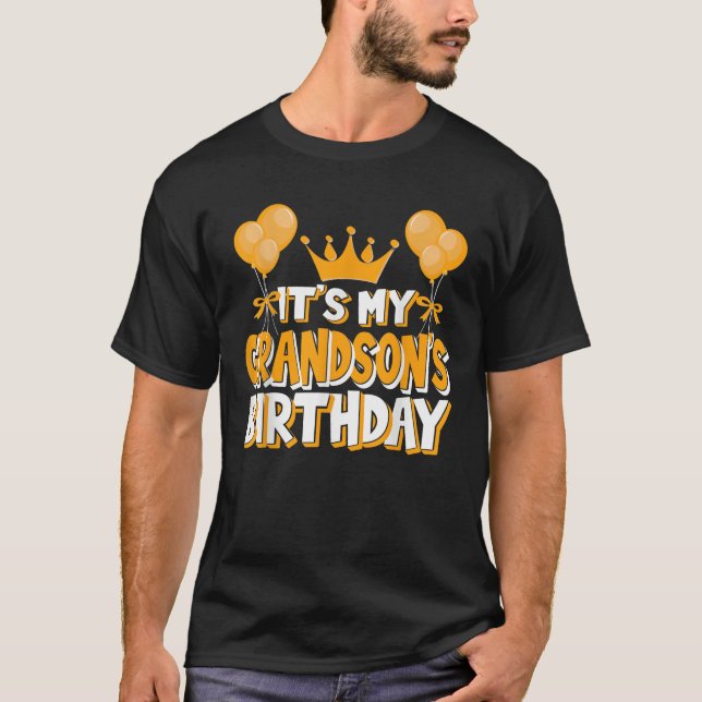 It s My Grandson s Birthday Celebration Family Mat T-Shirt (Front)