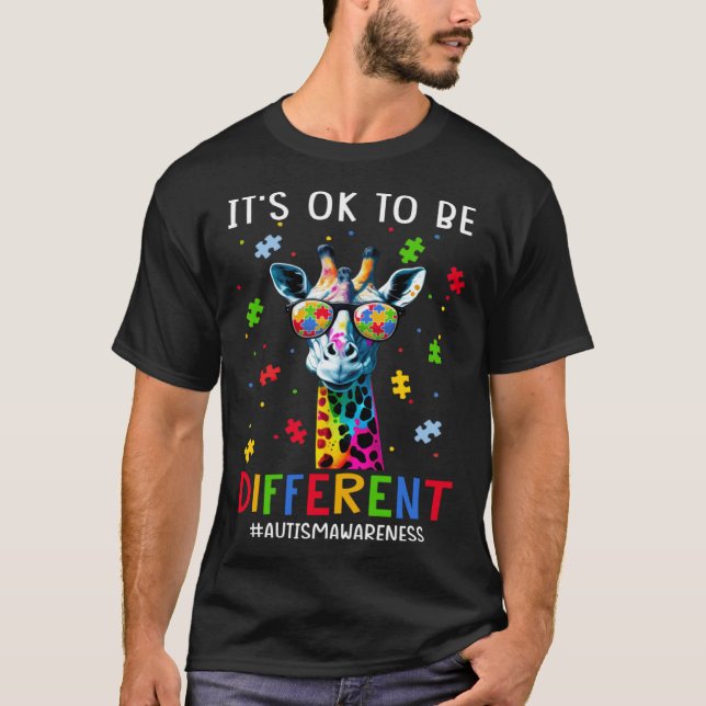 It s Ok To Be Different Autism Awareness Giraffe T-Shirt (Front)