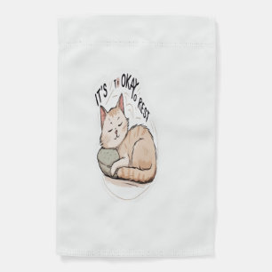 "It’s Okay to Rest – Minimalist Tiny Sleeping Cat Garden Flag