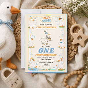 It’s ONE Silly Goose Retro 1st Birthday Fun Modern Invitation