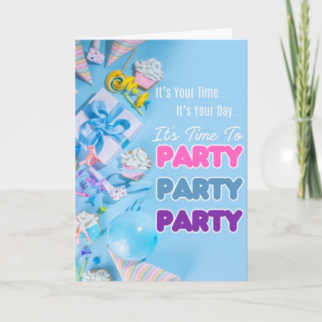 It’s Party Time (Jeremiah 29:11) Birthday Card (Front)