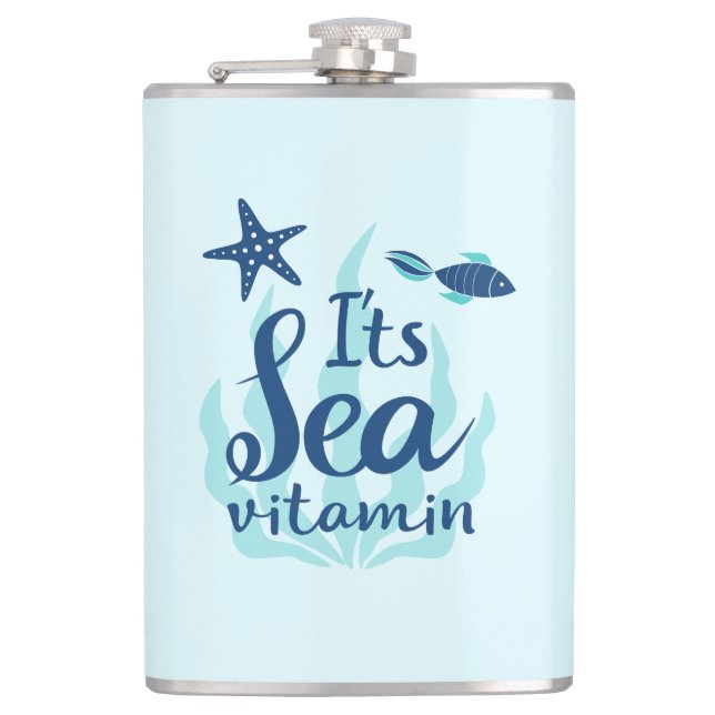 It’s Sea Vitamin – Funny Ocean-Inspired Quote  Flask (Front)