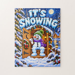 It’s Snowing Funny Snowman Christmas Outhouse Jigsaw Puzzle