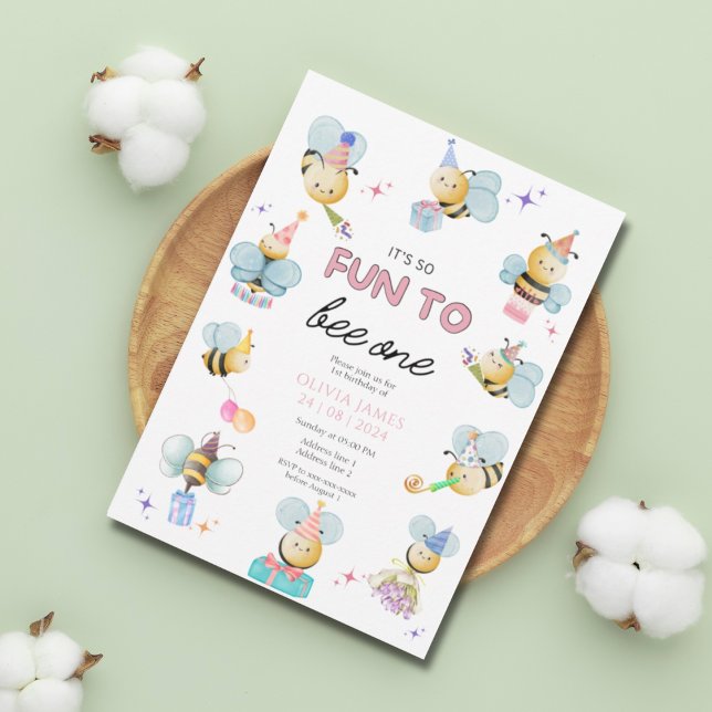 It’s so fun to bee one first birthday  invitation (Creator Uploaded)