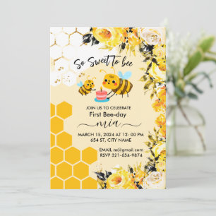 It’s so sweet to bee cute first birthday floral invitation