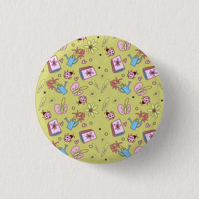 It’s Springtime Book Lovers Colorful Doodles Button (Front)