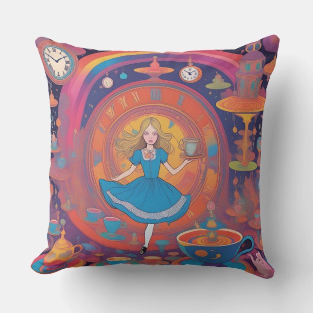 It’s Tea Time Alice Throw Pillow (Front)