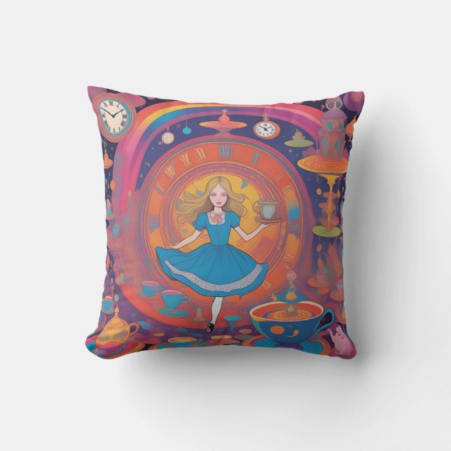 It’s Tea Time Alice Throw Pillow (Front)