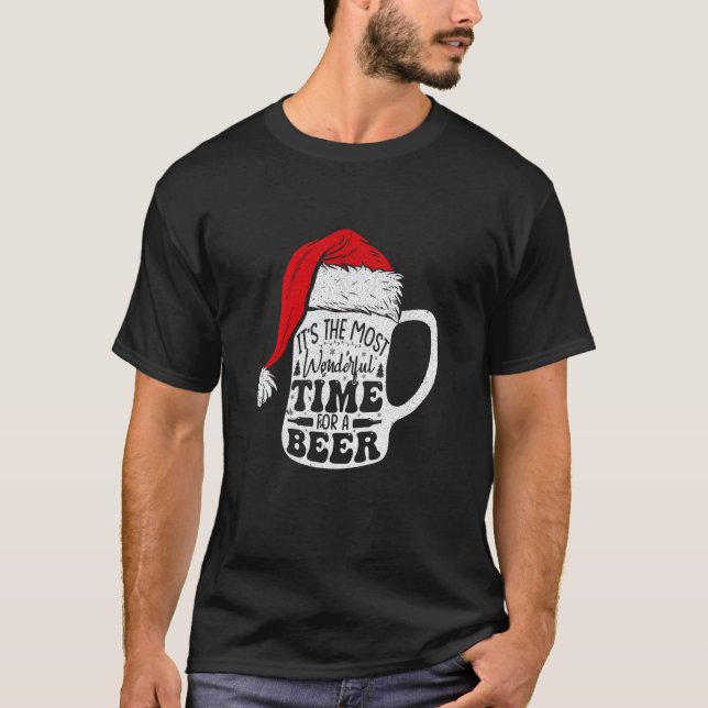 It s The Most Wonderful Time For A Beer Santa Hat  T-Shirt (Front)