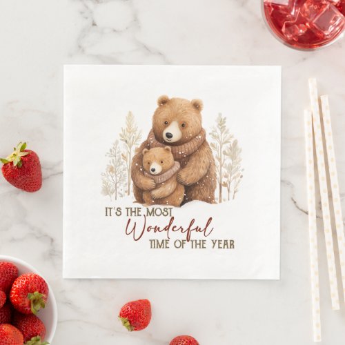 Its the Most Wonderful Time of the Year Bear Wood Paper Dinner Napkins