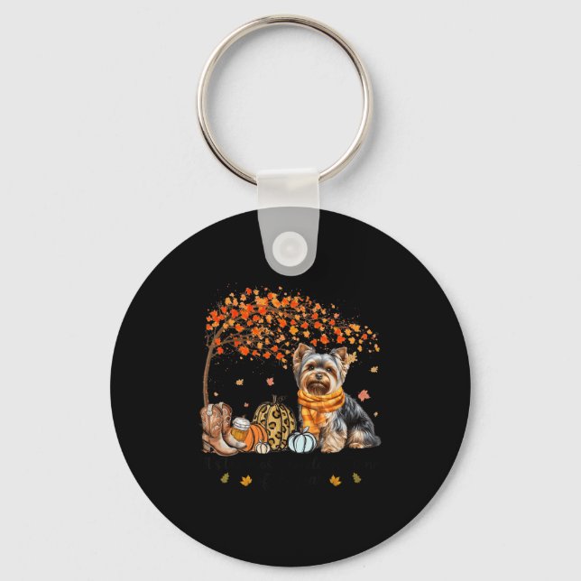It’s The Most Wonderful Time Yorkie Pumpkins Autum Keychain (Front)