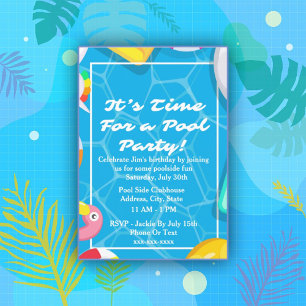 It’s Time For A Pool Party Birthday Invitation