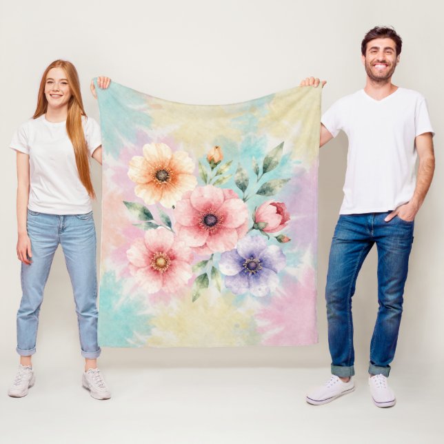 It’s Time To Bloom Tie Dye Florals Fleece Blanket (In Situ)