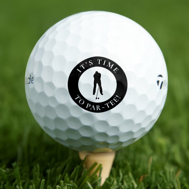 It’s Time to Par-Tee  Funny Monogram For Him Golf Balls (“It’s Time to Par-Tee!” black and white golf ball with bold golfer silhouette—funny & gift-ready.)