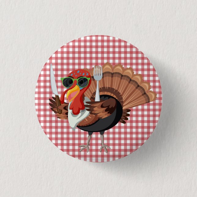 It’s Turkey Time with Red Checker Back  Button  (Front)