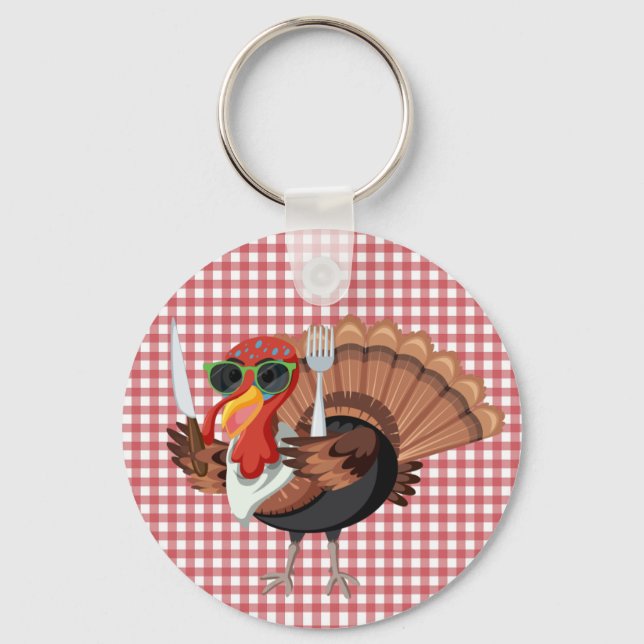 It’s Turkey Time with Red Checker Back Keychain (Front)