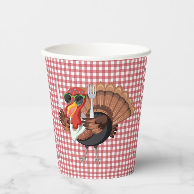 It’s Turkey Time with Red Checker Back  Paper Cups (Front)