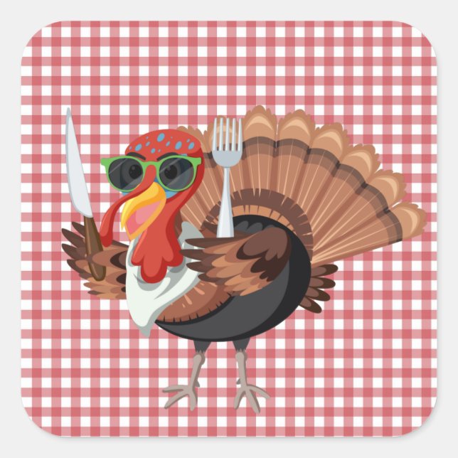 It’s Turkey Time with Red Checker Back  Square Sticker (Front)