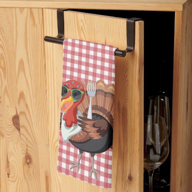 It’s Turkey Time with Red Checker Kitchen Towel  (Thirds Fold)