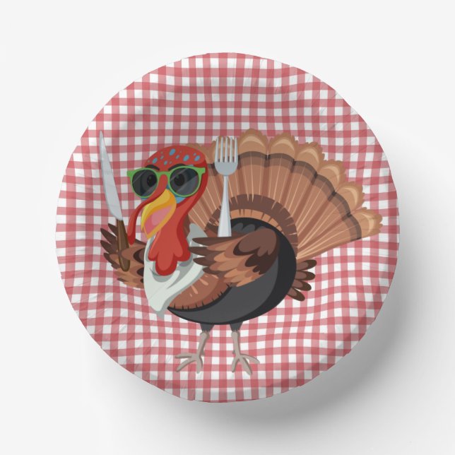 It’s Turkey Time with Red Checker Paper Bowl  (Front)