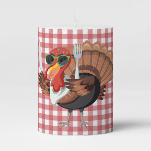 It’s Turkey Time with Red Checker Pillar Candle