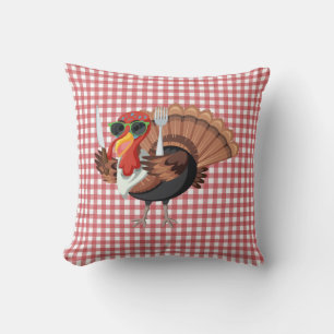 It’s Turkey Time with Red Checker Throw Pillow